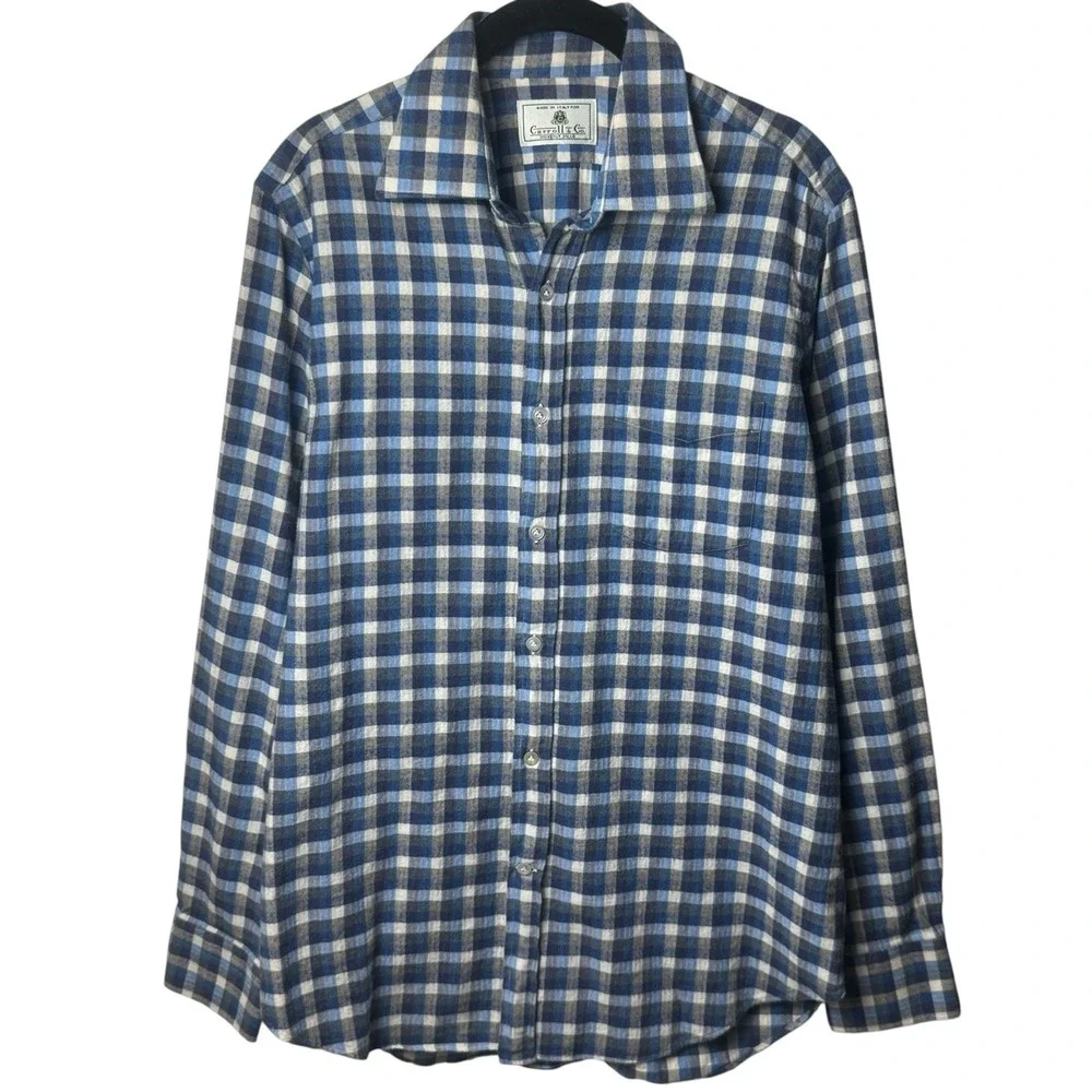 Vintage Carroll‎ & Co Blue and Black Plaid Button Down Old Money Luxury Chic M